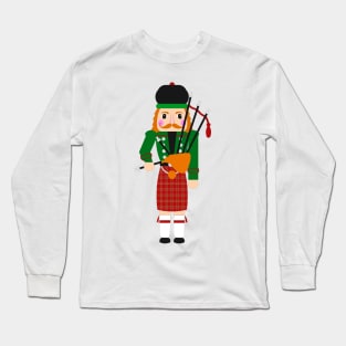 Scottish Bagpiper Nutcracker Christmas Print Long Sleeve T-Shirt